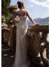 White Sequin Slit Wedding Dress With Detachable Train